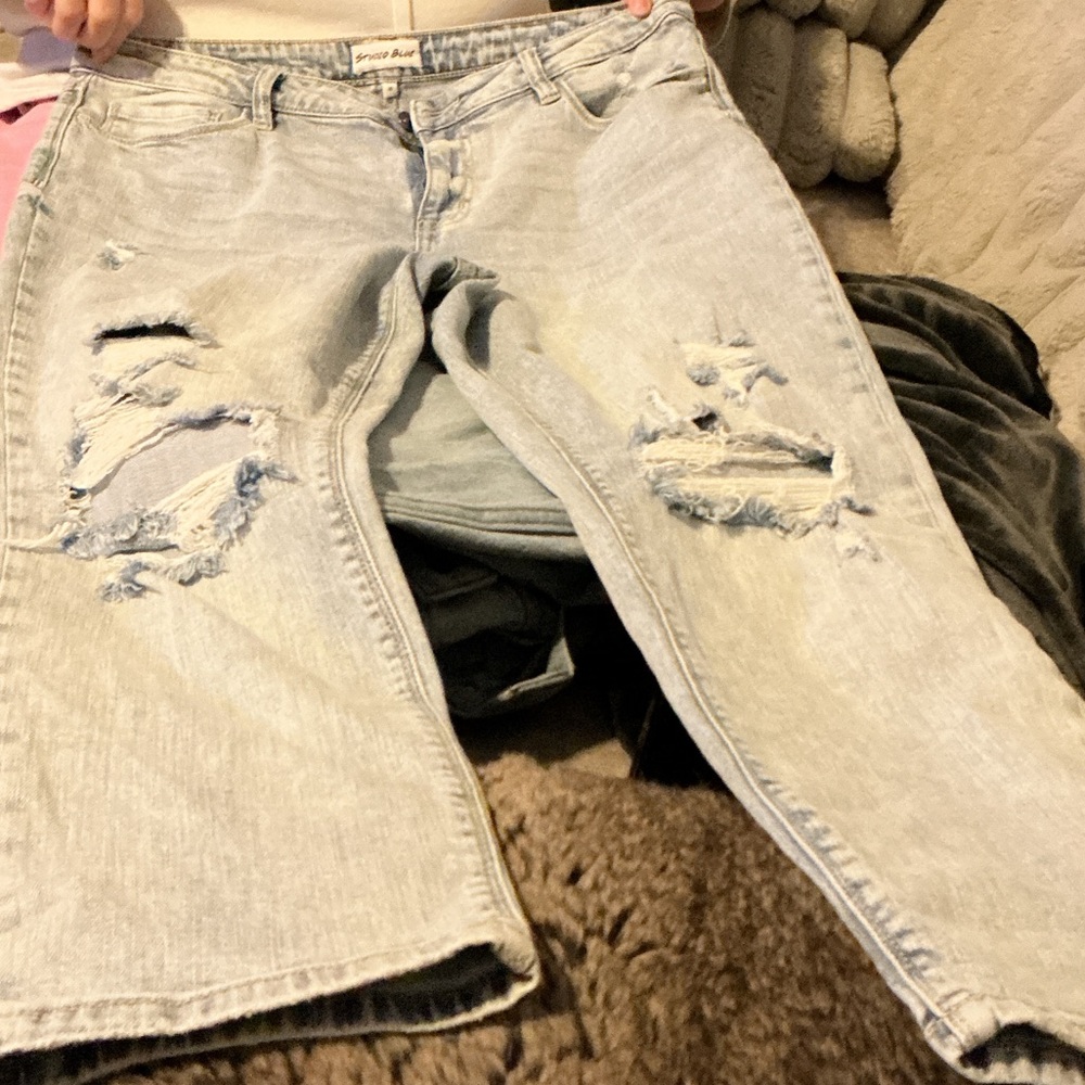 Studio Blue Women's Slim Straight Jeans - Light Acid Wash Blue - Picture 3 of 5